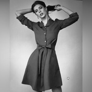 Navy Blue Custom Made NICH LINEN "Lily" Shirt Dress New With Tags MED